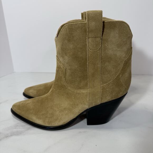 Marc Fisher MARLIE COWBOY BOOT Size 9 Tan Natural Suede Western NEW No Box - Picture 1 of 11